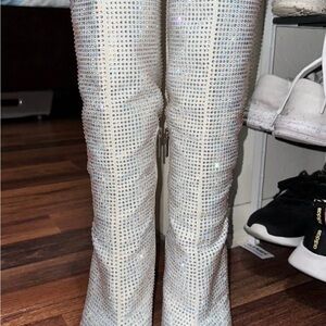 Jennifer Lopez White Rhinestone Heeled Boots